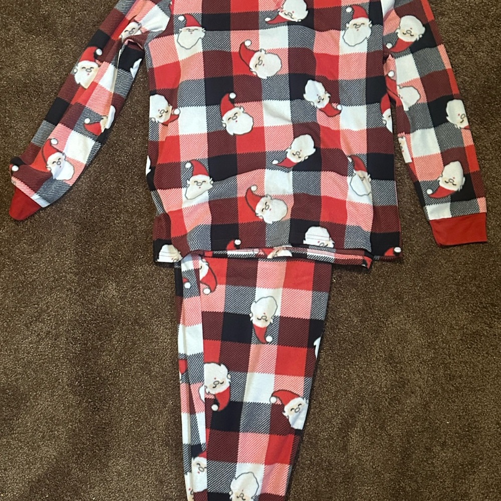 Women's Festive Santa Print Pajama Set - Red and Black Plaid